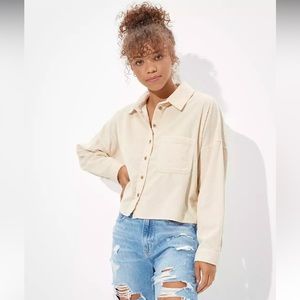 American Eagle corduroy cropped button up long sleeve - NWT
